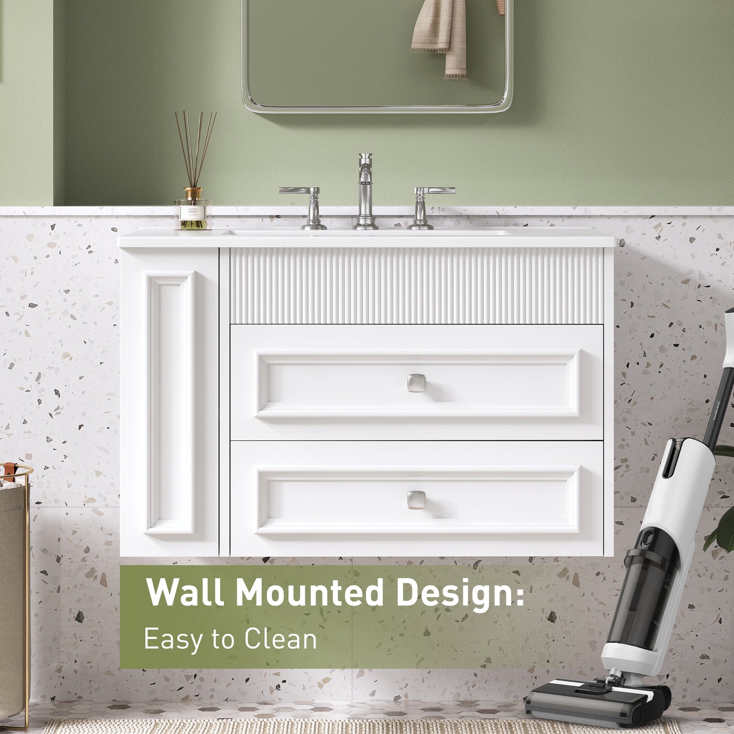 30 Inch White Bathroom Vanity - Wall Mounted Storage Cabinet