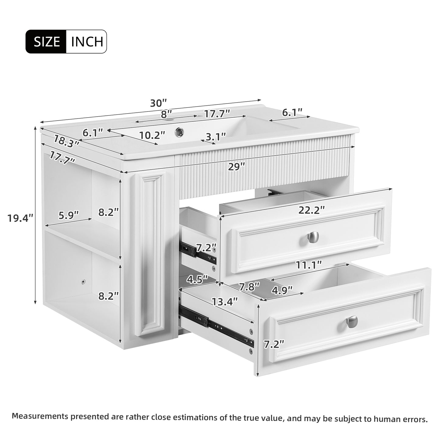 30 Inch White Bathroom Vanity - Wall Mounted Storage Cabinet