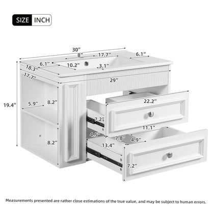 30 Inch White Bathroom Vanity - Wall Mounted Storage Cabinet