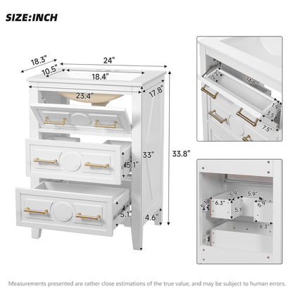 Retro White Bathroom Vanity with Solid Wood Frame Storage