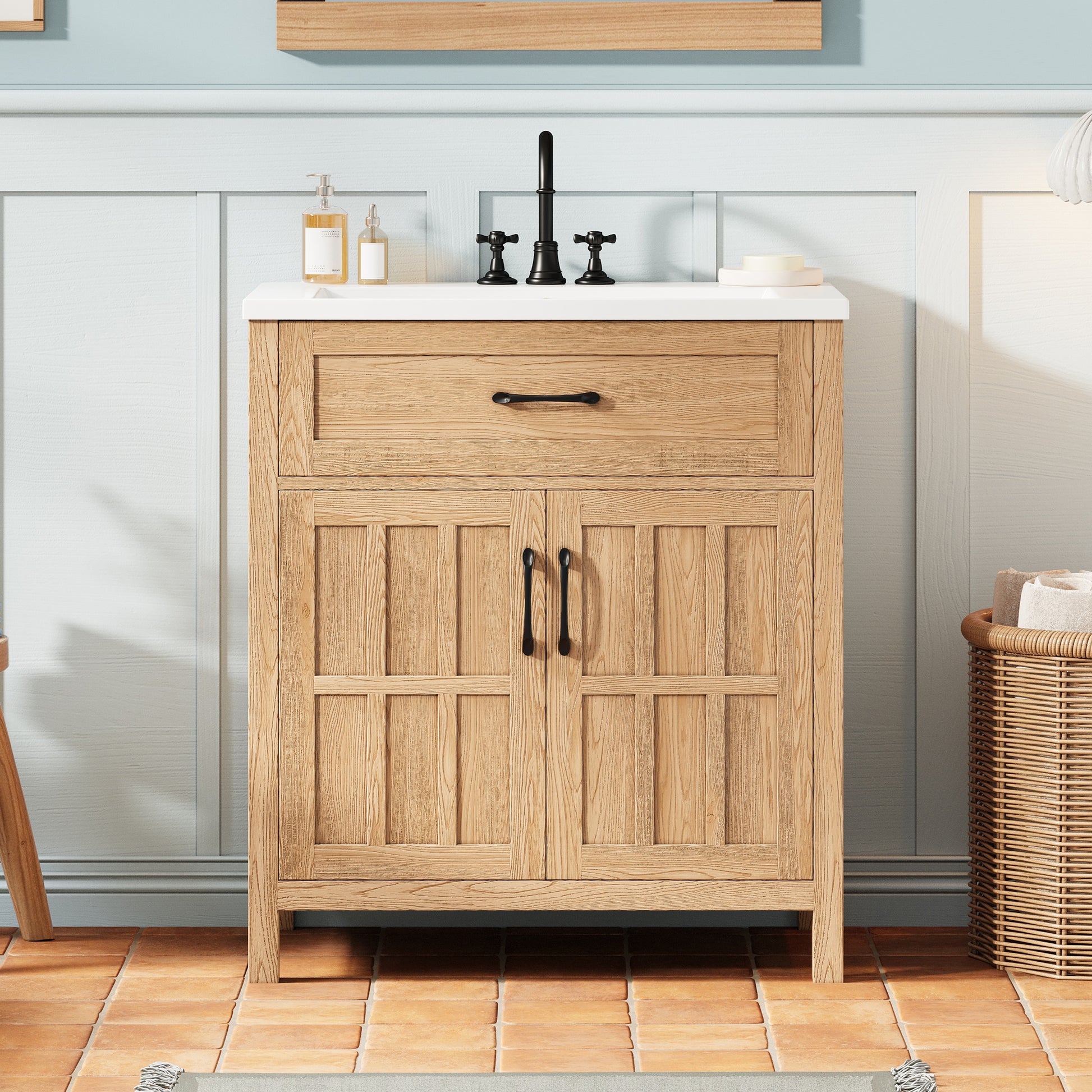 30 Inch Bathroom Vanity - Natural Wood Sink Cabinet