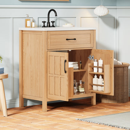 30 Inch Bathroom Vanity - Natural Wood Sink Cabinet