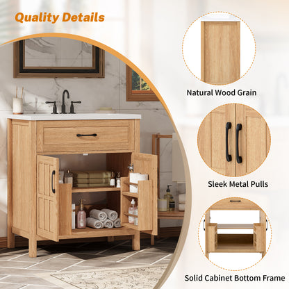 30 Inch Bathroom Vanity - Natural Wood Sink Cabinet