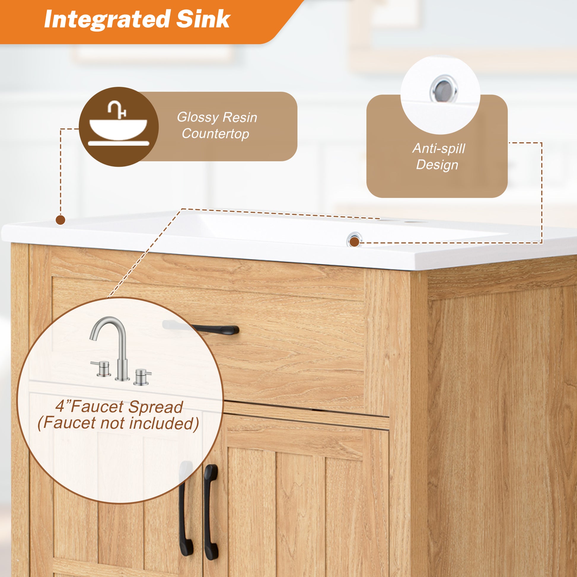 30 Inch Bathroom Vanity - Natural Wood Sink Cabinet
