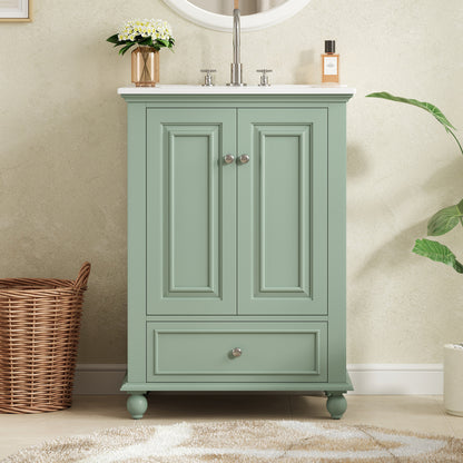 24'' Bathroom Vanity with Ceramic Sink, Bathroom Storage Cabinet with Soft Closing Doors, Bathroom Cabinet with Drawer and Drawer Dividers