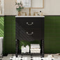 24'' Bathroom Vanity with Ceramic Sink, Bathroom Cabinet with Two Soft-Close Drawers and an Open Shelf, Vintage Elegant Wave Design