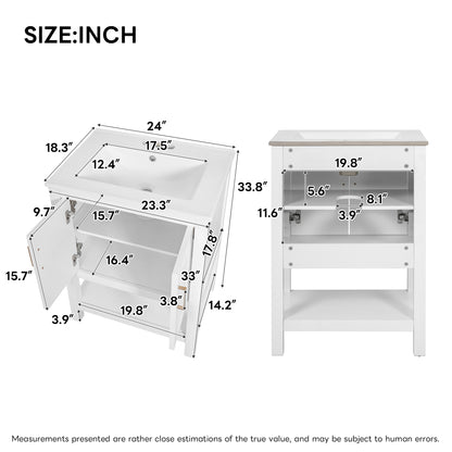White Ceramic Bathroom Vanity - 24" with Adjustable Shelf