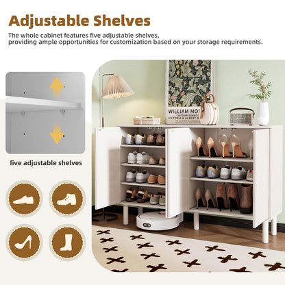 Minimalist White Shoe Cabinet - 5 Solid Wood Legs, Adjustable Shelves