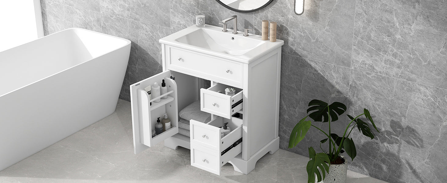 30" White Bathroom Vanity with Sink & Storage