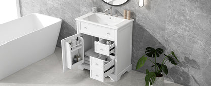 30" White Bathroom Vanity with Sink & Storage