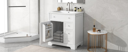 30" White Bathroom Vanity with Sink & Storage