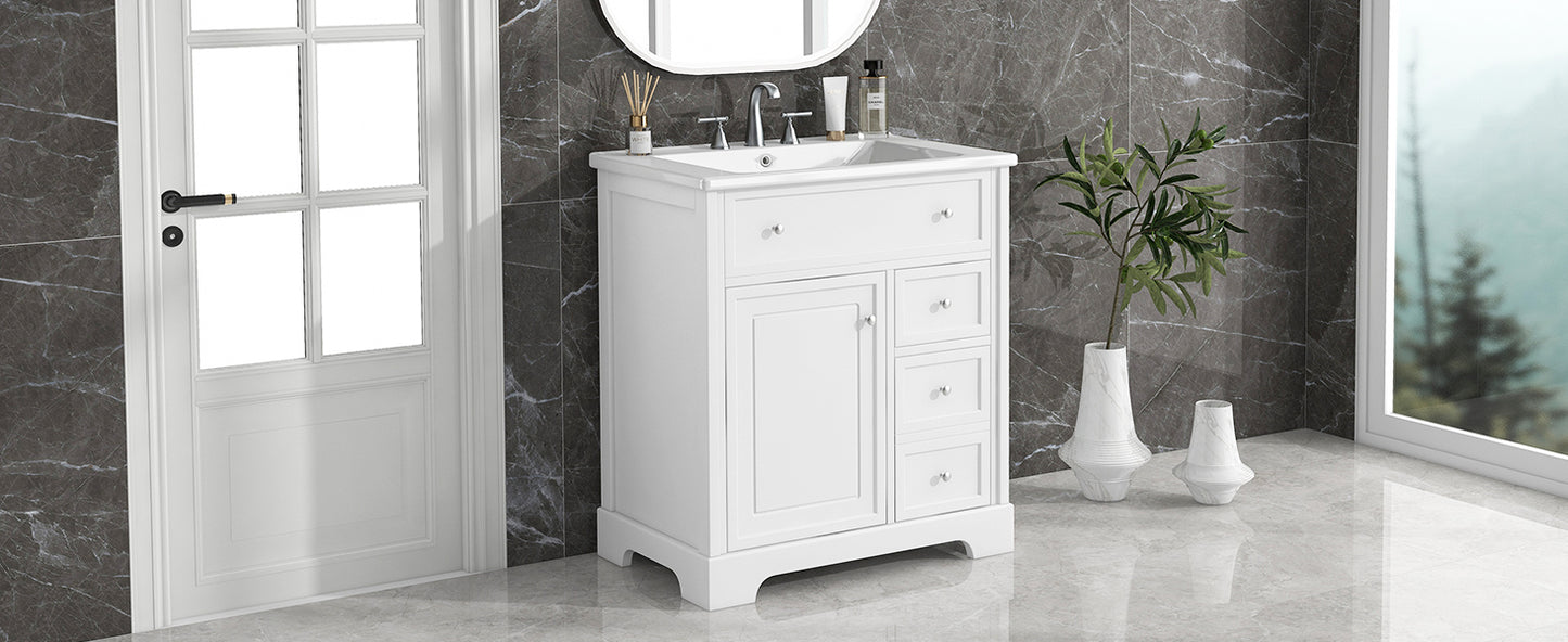 30" White Bathroom Vanity with Sink & Storage