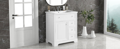 30" White Bathroom Vanity with Sink & Storage