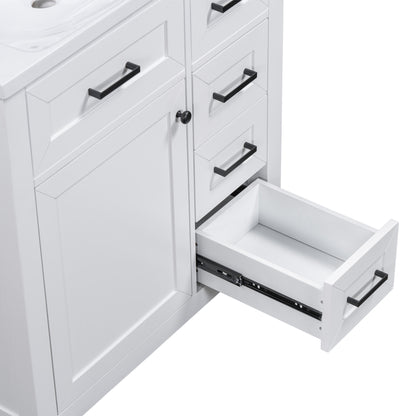 30" White Bathroom Vanity with Sink - Storage Cabinet & Drawers