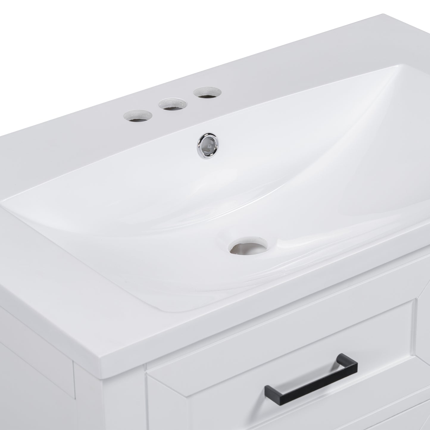 30" White Bathroom Vanity with Sink - Storage Cabinet & Drawers