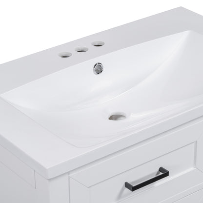 30" White Bathroom Vanity with Sink - Storage Cabinet & Drawers