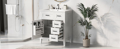 30" White Bathroom Vanity with Sink - Storage Cabinet & Drawers