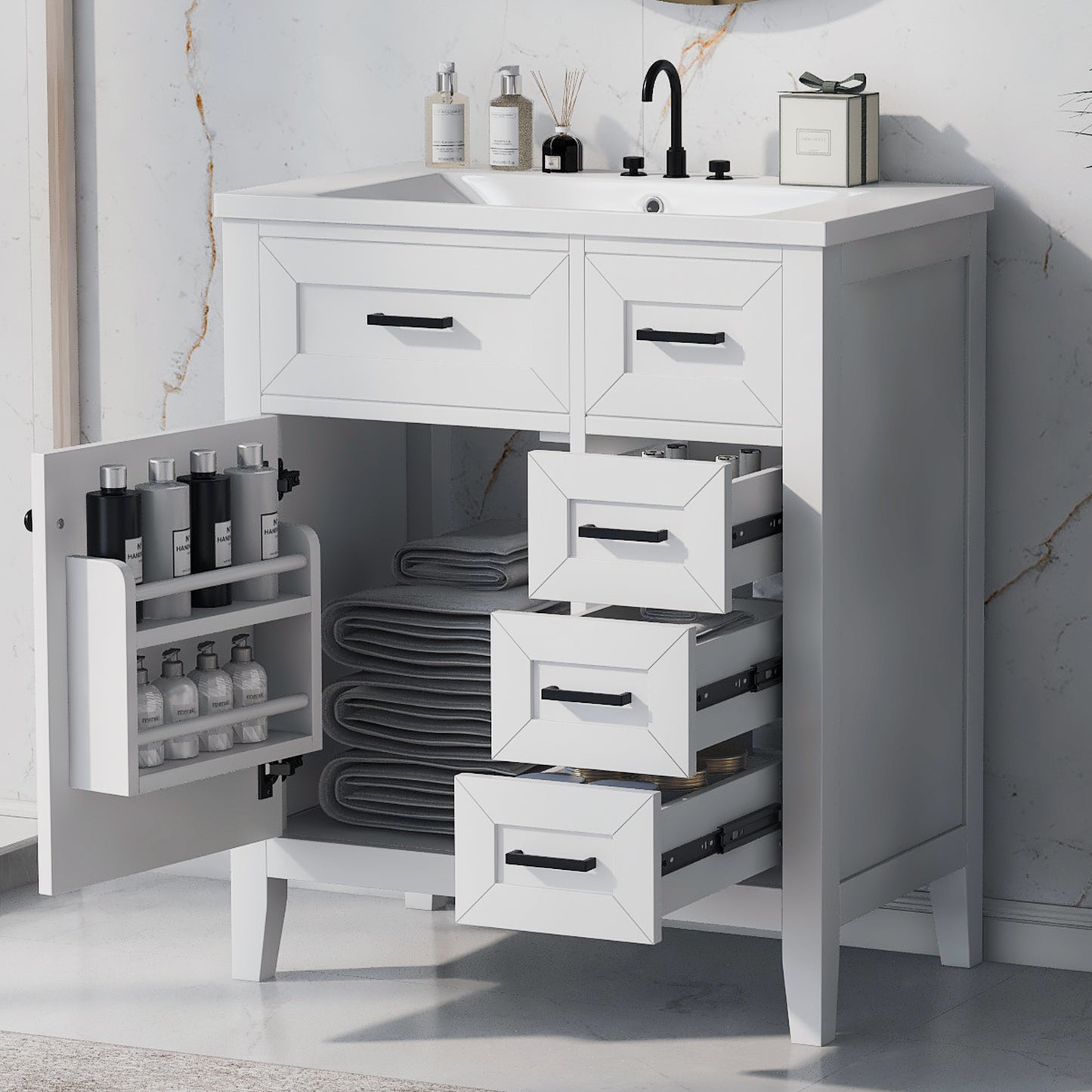 30" Bathroom Vanity with Sink Combo, White Bathroom Cabinet with Drawers, Solid Frame and MDF Board (Old Sku:N725S999222K)