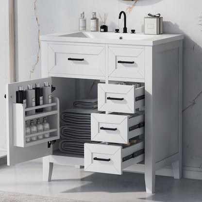 30" Bathroom Vanity with Sink Combo, White Bathroom Cabinet with Drawers, Solid Frame and MDF Board (Old Sku:N725S999222K)
