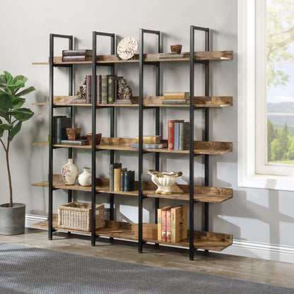 70.9" Brown MDF Steel Bookshelf - Five Tier Storage