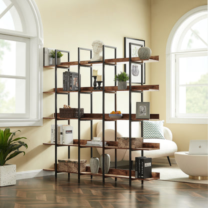70.9" Brown MDF Steel Bookshelf - Five Tier Storage