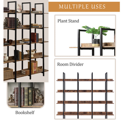 70.9" Brown MDF Steel Bookshelf - Five Tier Storage