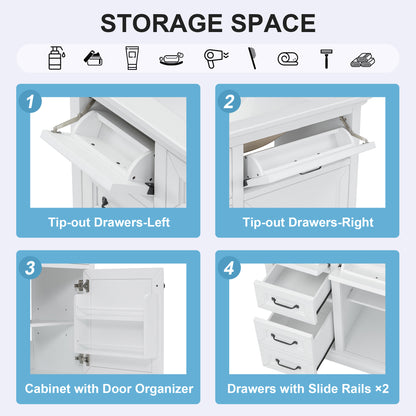 36 Inch Bathroom Vanity - White Solid Wood MDF Storage Cabinet