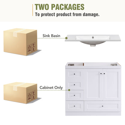 36" White Bathroom Vanity with Resin Sink & Storage