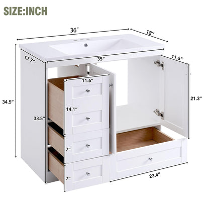 36" White Bathroom Vanity with Resin Sink & Storage