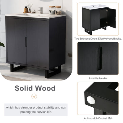 30" Bathroom Vanity Set - Solid Wood Legs, Black MDF