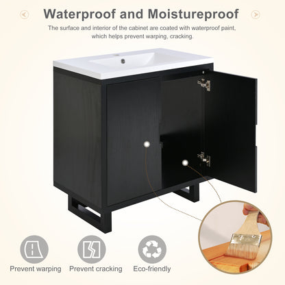 30" Bathroom Vanity Set - Solid Wood Legs, Black MDF