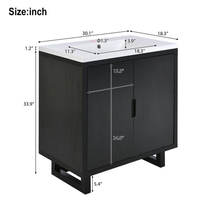30" Bathroom Vanity Set - Solid Wood Legs, Black MDF