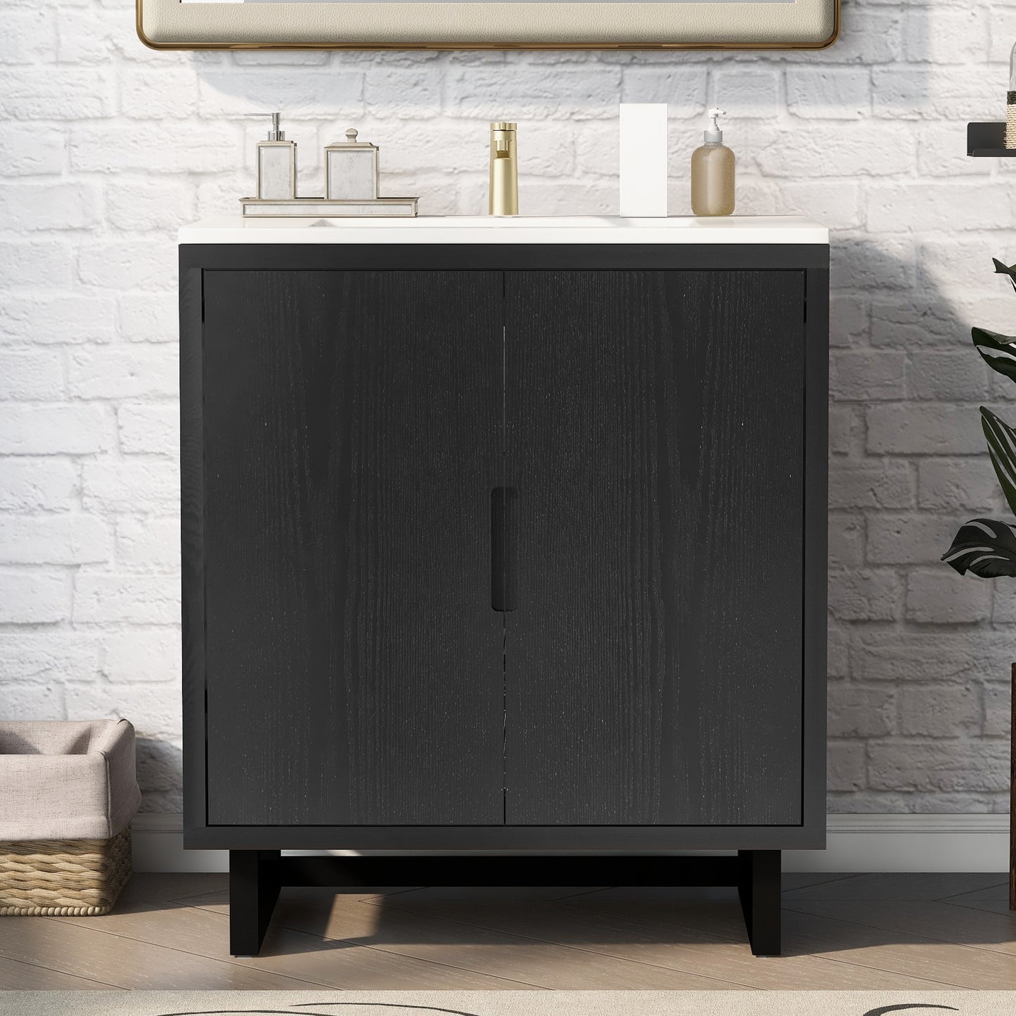 30" Bathroom vanity Set with Sink, Combo Cabinet, Bathroom Storage Cabinet, Solid Wood Legs(The same with SV000008AAB-1)