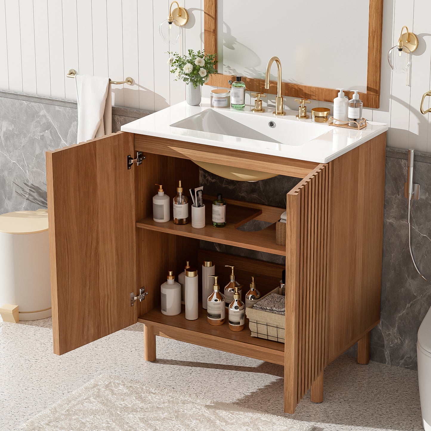 Traditional Wood Bathroom Vanity - 29.9" Storage