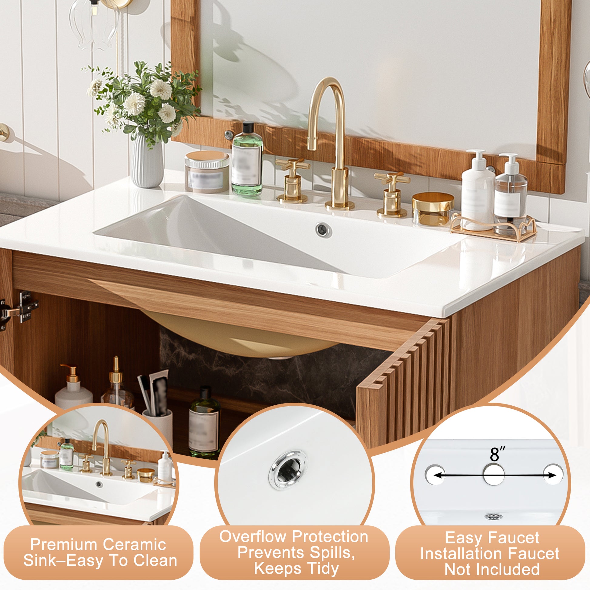 Traditional Wood Bathroom Vanity - 29.9" Storage