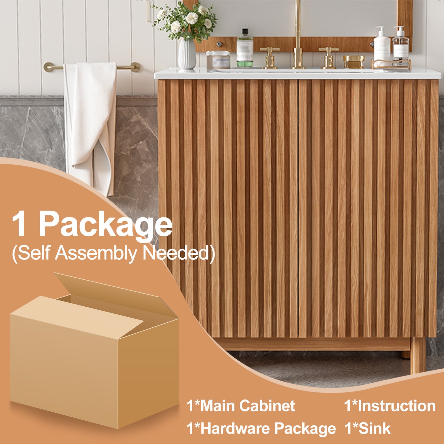 Traditional Wood Bathroom Vanity - 29.9" Storage