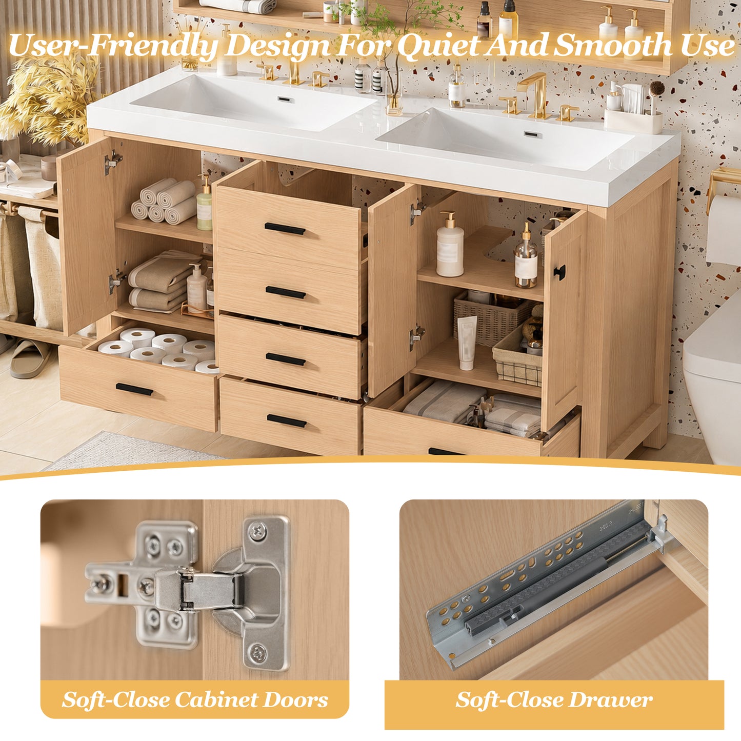 59.3" Wood Bathroom Vanity with Storage