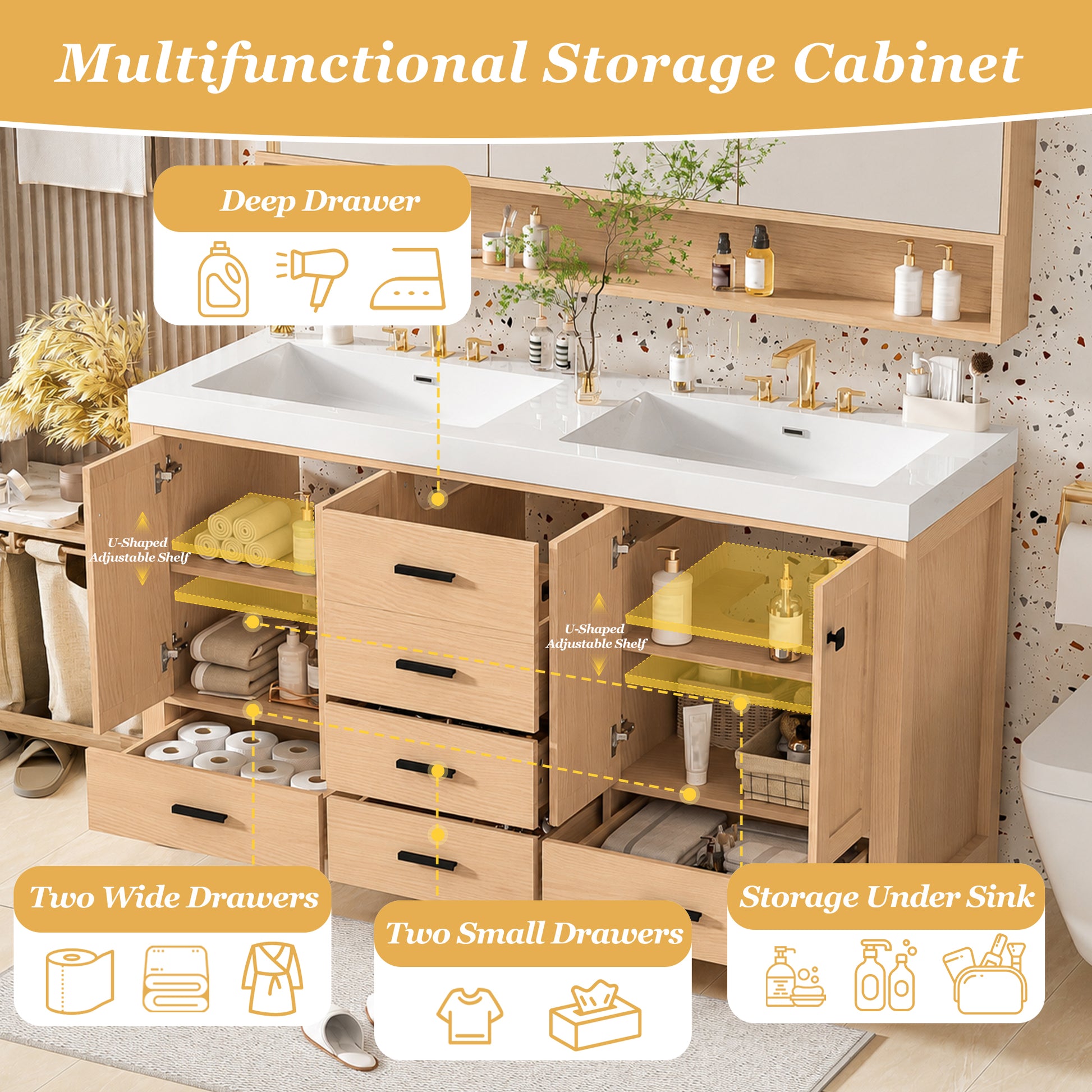 59.3" Wood Bathroom Vanity with Storage