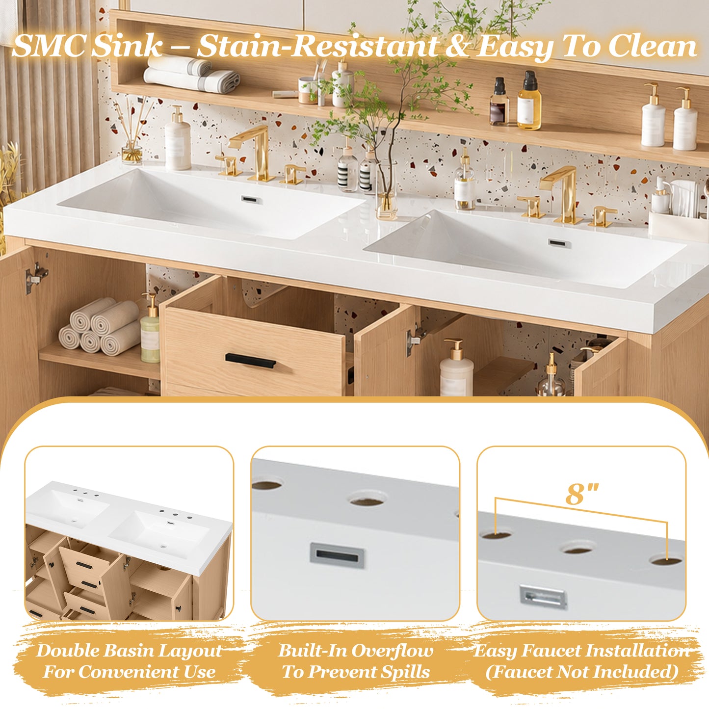 59.3" Wood Bathroom Vanity with Storage