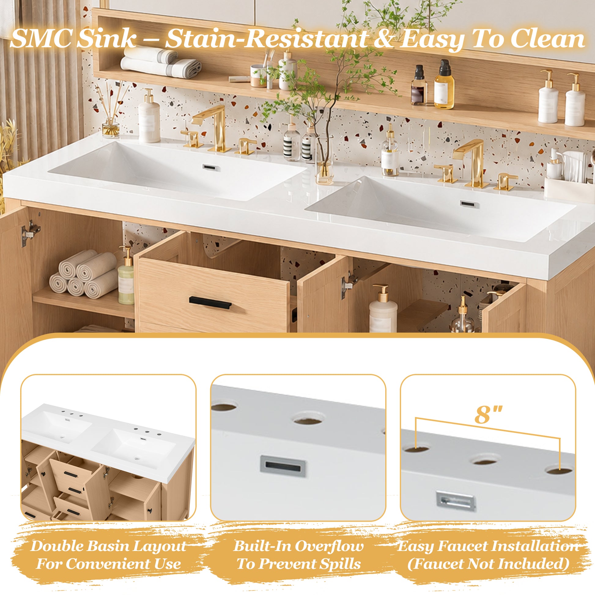 59.3" Wood Bathroom Vanity with Storage