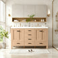 [Video]59.3" Bathroom Vanity with Solid Wood Frame & MDF Cabinet, Double SMC Resin Sink, Soft-Close Doors and Drawers, 4 Doors, 5 Drawers, Adjustable Shelves, Black Handles