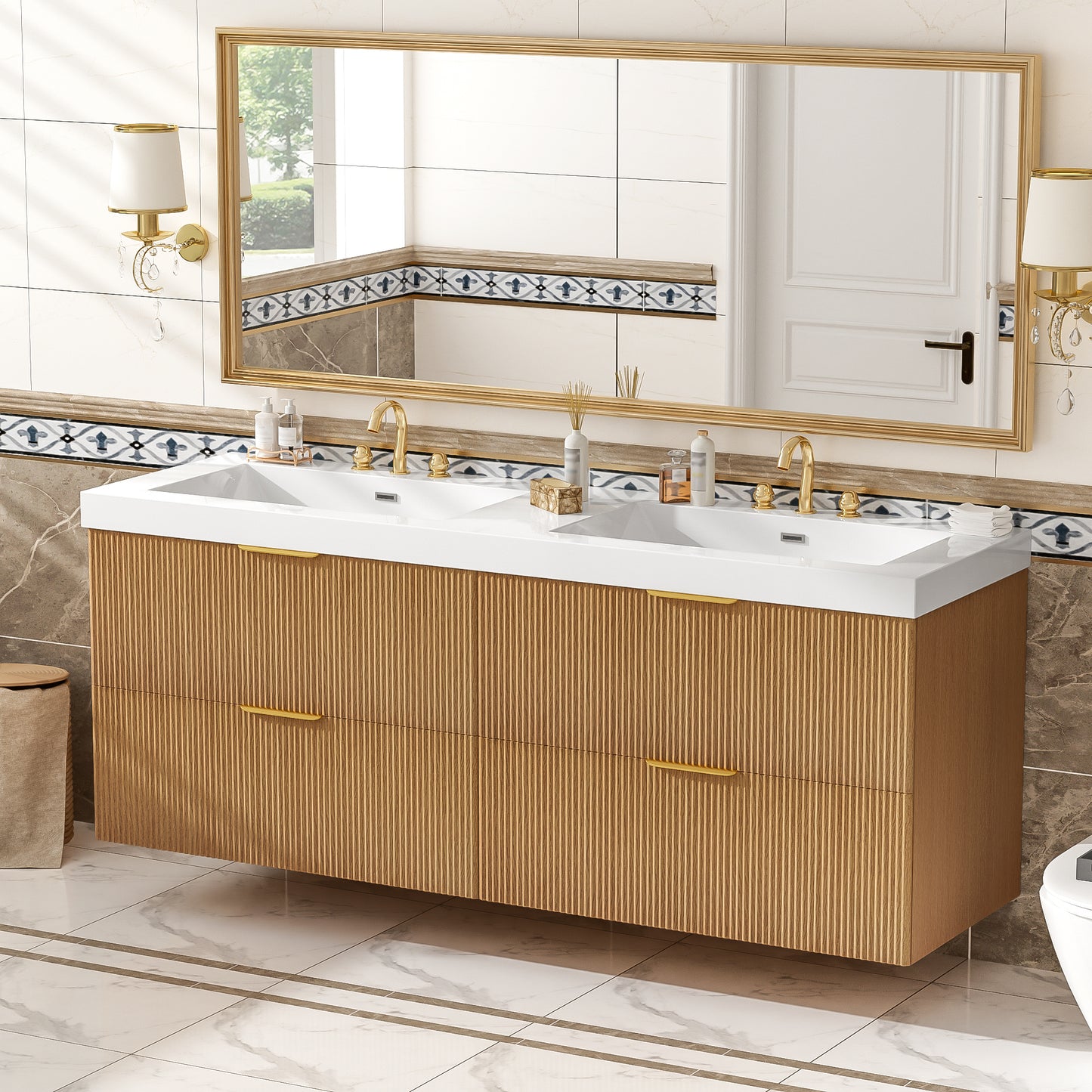 59.3 Inch Wood Bathroom Vanity with Double Sink