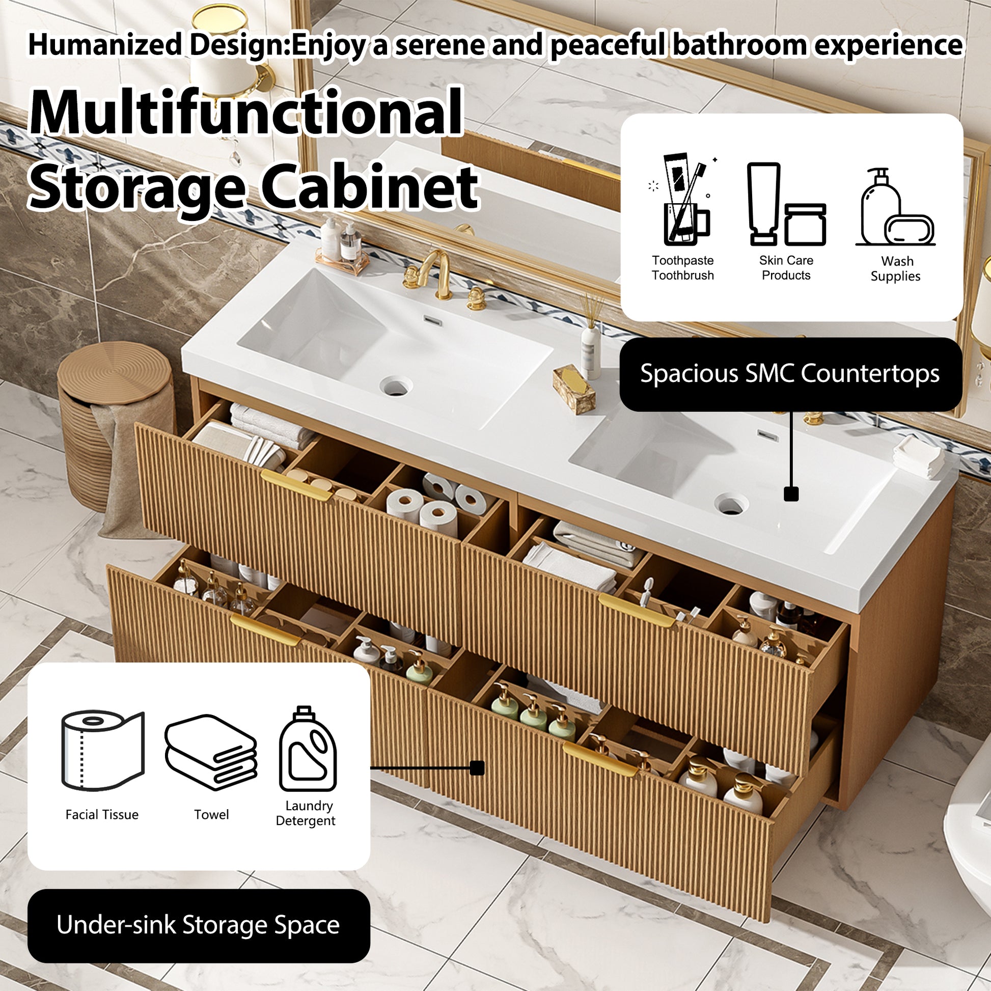 59.3 Inch Wood Bathroom Vanity with Double Sink