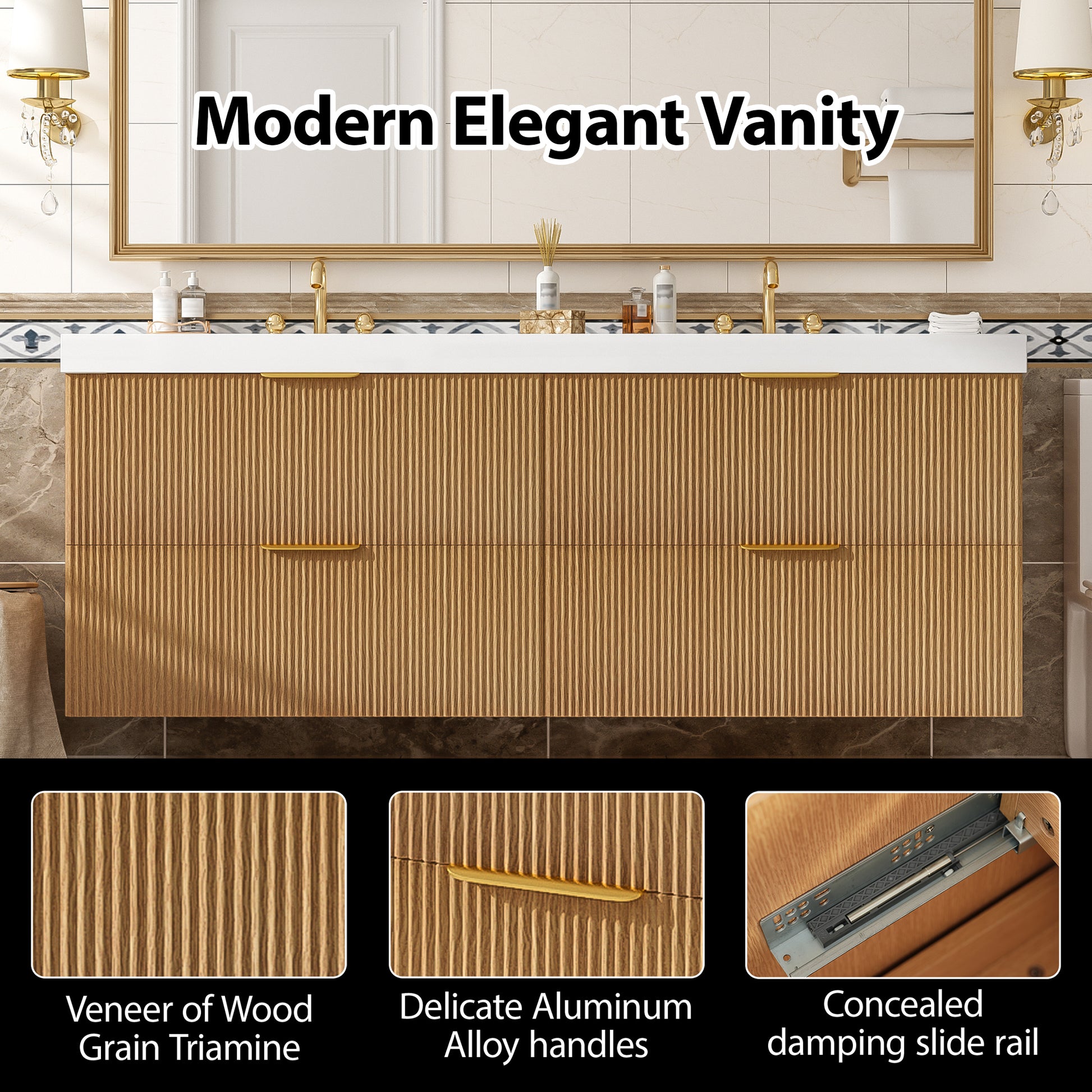 59.3 Inch Wood Bathroom Vanity with Double Sink