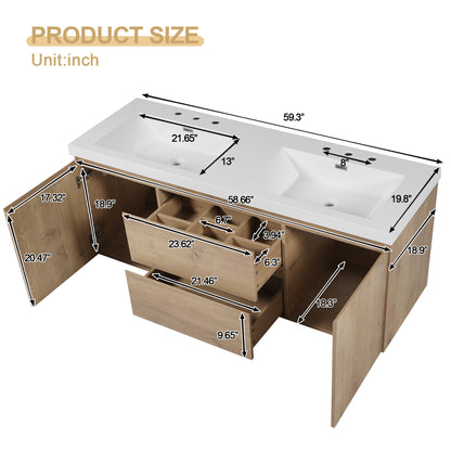 59.3 Inch Double Sink Bathroom Vanity with Wood Grain MDF for Modern Bathrooms
