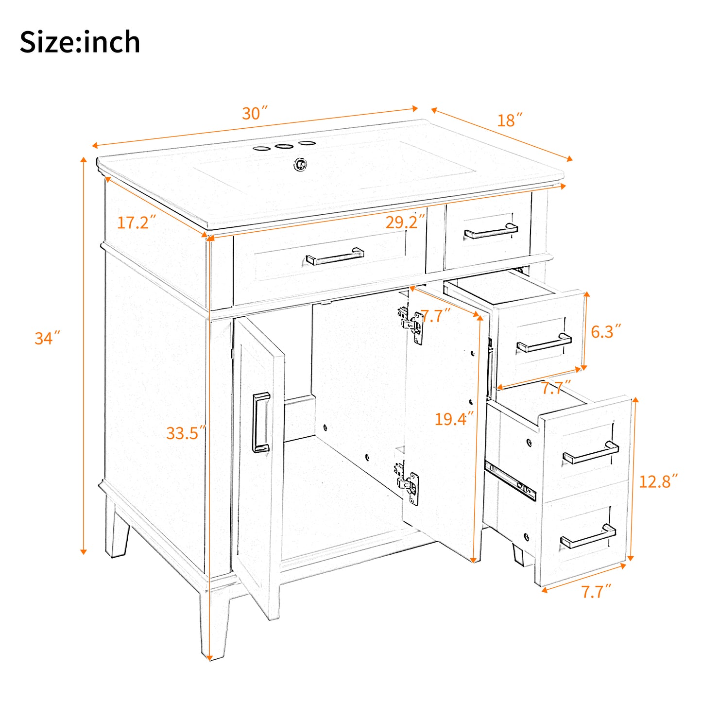 30" Bathroom Vanity with Ceramic Sink - Modern Storage Cabinet, Black