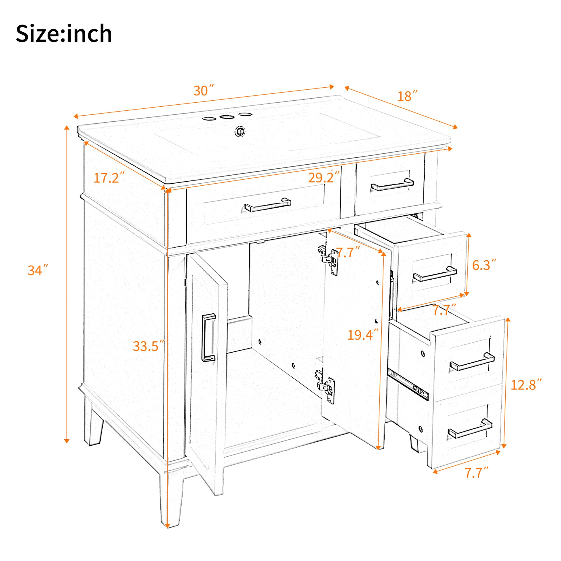 30" Bathroom Vanity with Ceramic Sink - Modern Storage Cabinet, Black