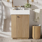 21.6" bathroom vanity with ceramic sink, freestanding modern right door wood grain cabinet with open and closed storage for small bathrooms