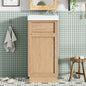 15.75" Bathroom Vanity with Reversible Resin Sink, MDF Cabinet with Adjustable Shelf and Push-to-Open Door, Wood Grain Melamine Finish, Reversible Door, Rustic Style for Small Spaces