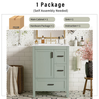 Modern 24-Inch Bathroom Vanity - Green Solid Wood MDF
